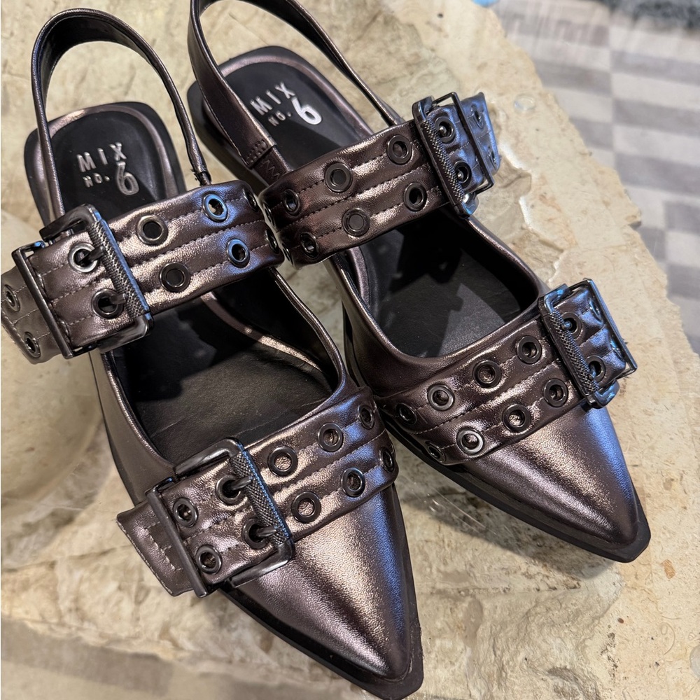 Mix No. 6 Metallic Buckle Slingback Heels